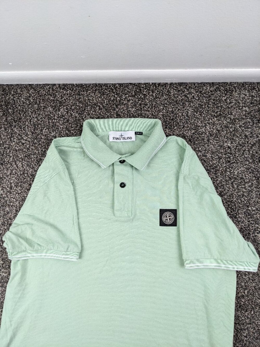 Stone Island Polo Shirt Mens XL Green Slim Fit Compass Patch Cotton Stretch